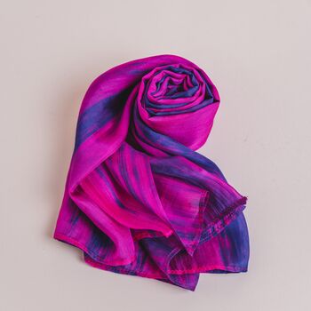 100% Mulberry Silk Scarf, Fuchsia Purple And Blue, 7 of 7