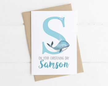 Personalised Christening Card Blue Whale, 3 of 5