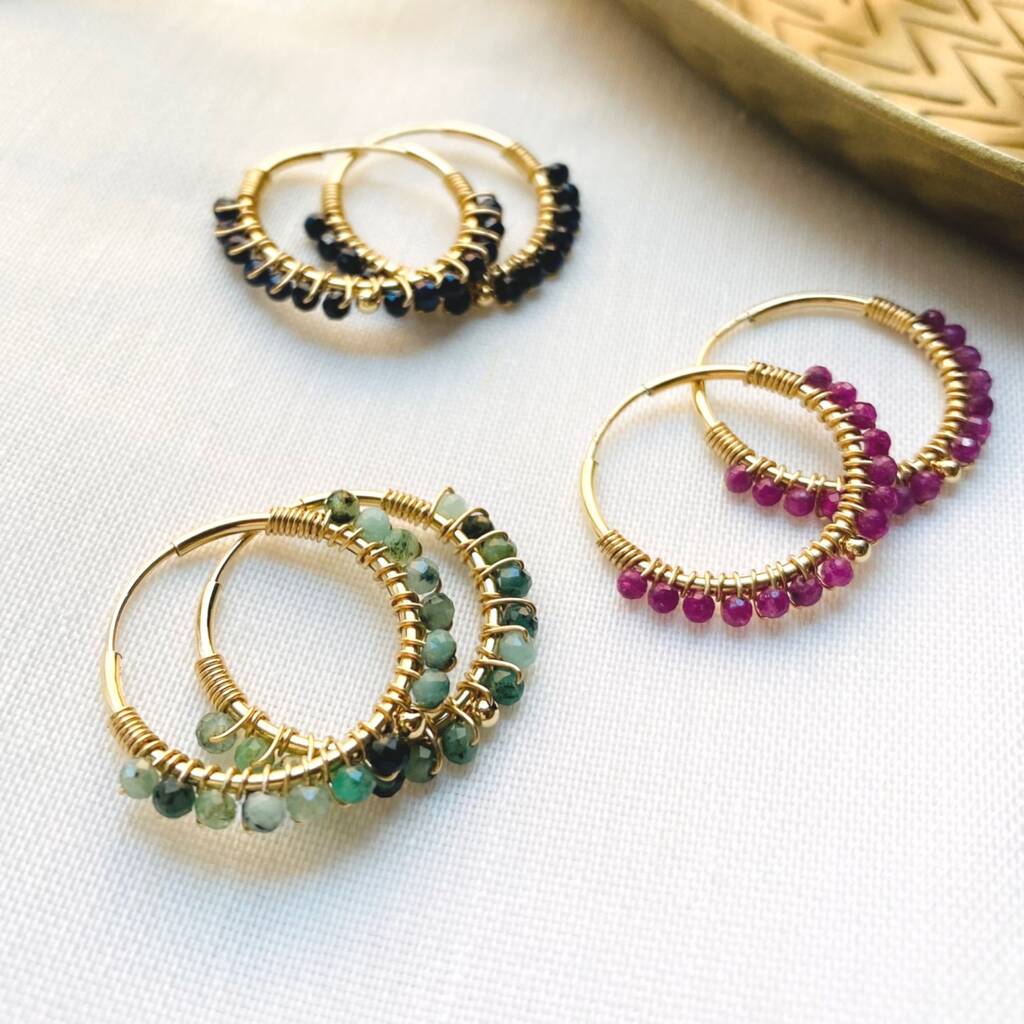 Premium Gemstone Wrapped Hoops By Crystal and Stone