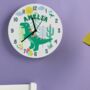 Children's T Rex Dinosaur Personalised Bedroom Clock, thumbnail 1 of 5