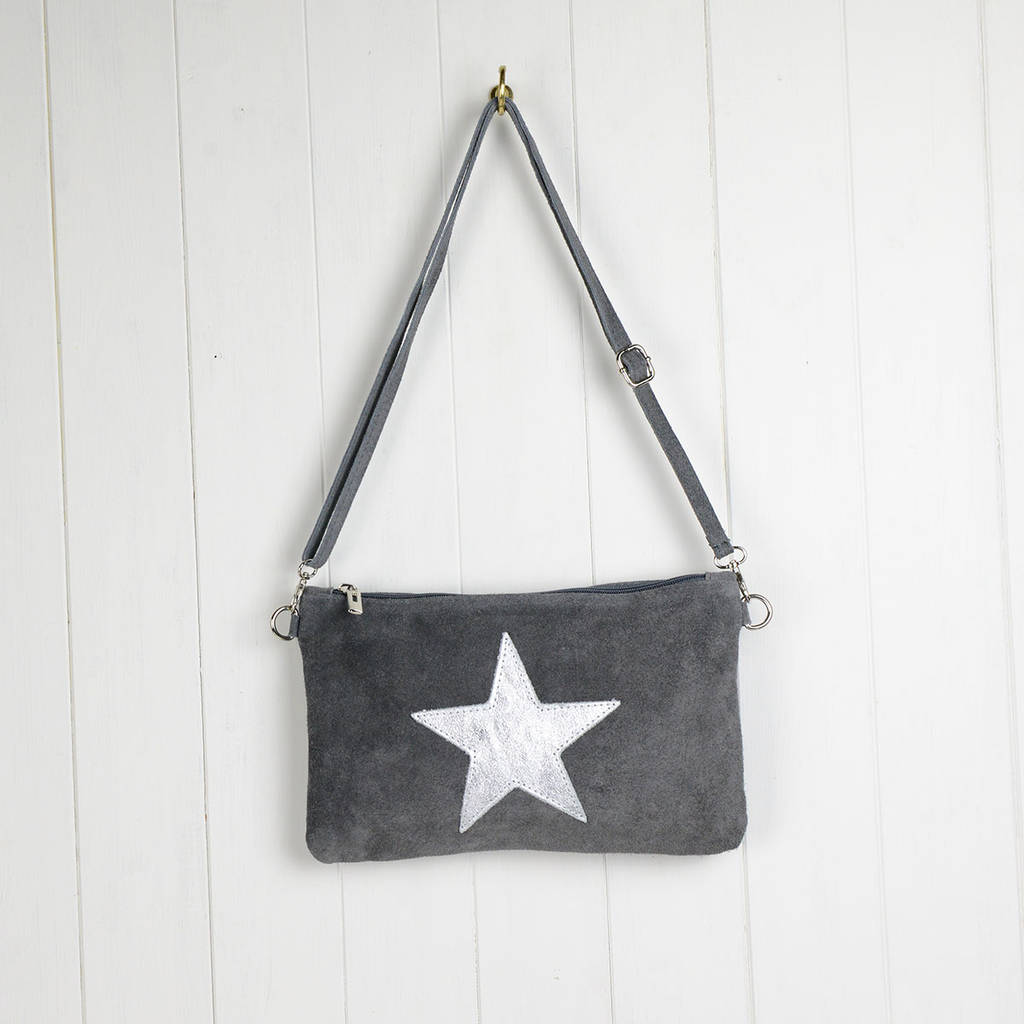 Suede And Leather Star Clutch By Home & Glory