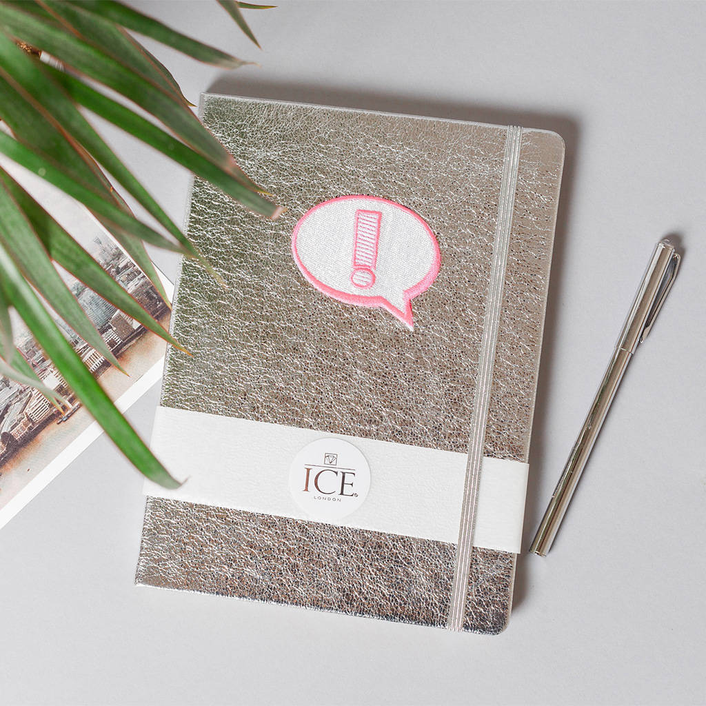 silver crushed foil notebook with clip pen by ice london