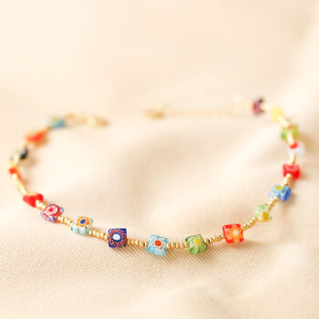 Millefiori Bead Anklet In Gold Plating, 2 of 7