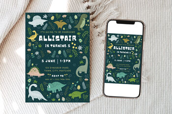 Digital Editable Dinosaur Kids Birthday Party Invitation Template, 3 of 9