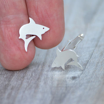 Shark Cuff Links In Sterling Silver, Handmade In The UK, 4 of 5