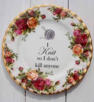 Knitting Lover Upcycled Vintage China Plate, 2 of 3