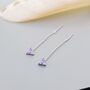 Sterling Silver Purple Cz Trio Flower Threader Earrings, thumbnail 8 of 11