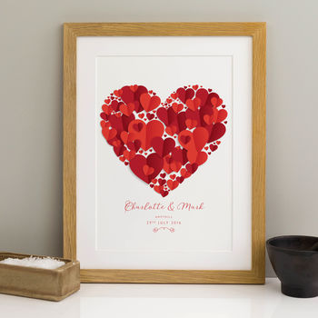 Love Heart Valentines Or Wedding Personalised Print, 3 of 6