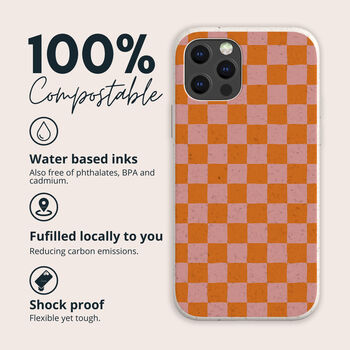 Y2k Orange Check Biodegradable Phone Case, 2 of 8