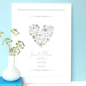Personalised Button Heart Wedding Print, 2 of 3