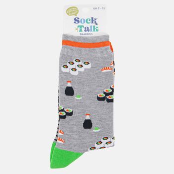 Sushi Maki Rolls Men's Bamboo Socks Grey, 4 of 4