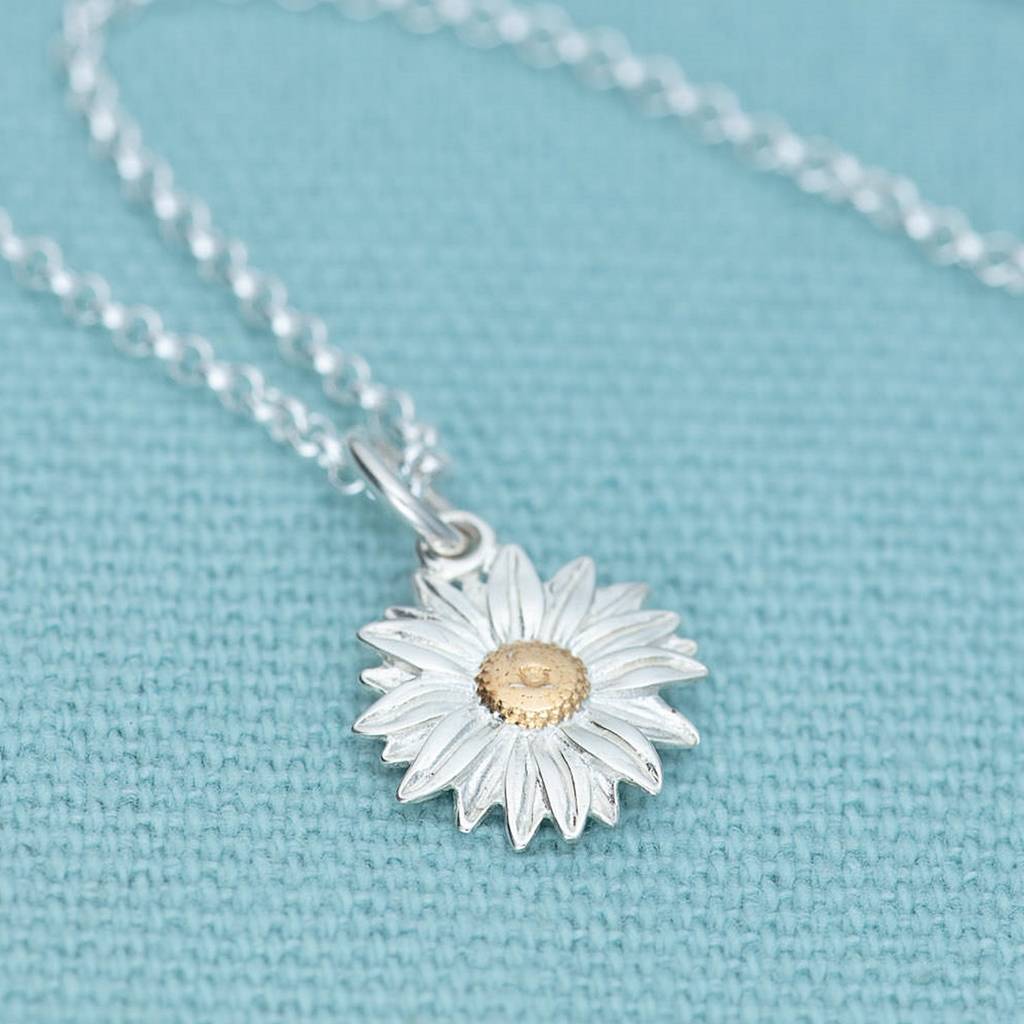 Personalised Sterling Silver Daisy Flower Necklace By Lily Charmed