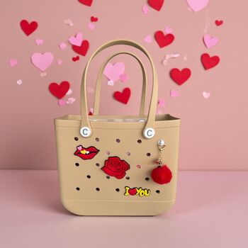 Valentine’s Day Crocstyle Multipurpose Tote Bag Bundle, Charms, Heart Keyring, Faux Rose, 6 of 12