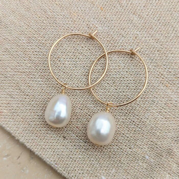 Elle Hoop Single Pearl Bridal Earrings, 2 of 2