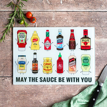 Funny Sauces Pun Chopping Board, 4 of 4