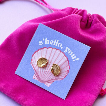 S'hello You! Gold Plated Shell Stud Earrings, 8 of 8