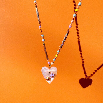 Mother Of Pearl Heart And Bright Beaded Chain Necklace, 10 of 12