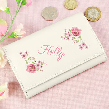 Personalised Floral Cream Leather Purse, 2 of 4