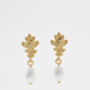 Oak Leaf Pearl Drop Gold Earrings, thumbnail 4 of 8