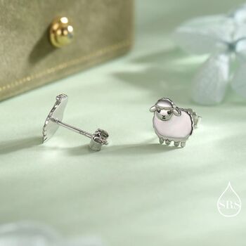 Fluffy Sheep Stud Earrings In Sterling Silver, 7 of 12