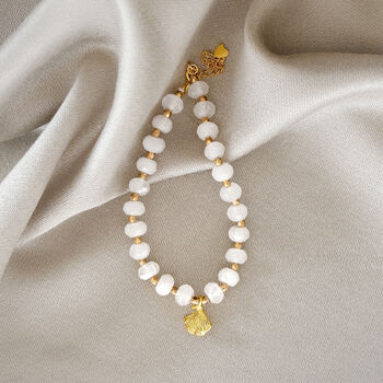 Clear Quartz Bracelet With Gold Tone Ginkgo Leaf, 2 of 4
