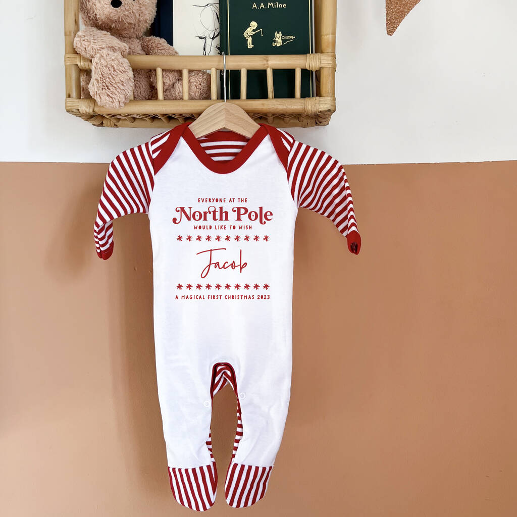 North Pole 'Babies 1st Christmas' Pyjamas Or Rompersuit, 1 of 4