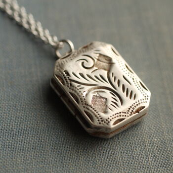 Sterling Silver Engraved Heirloom Locket Necklace, 2 of 10