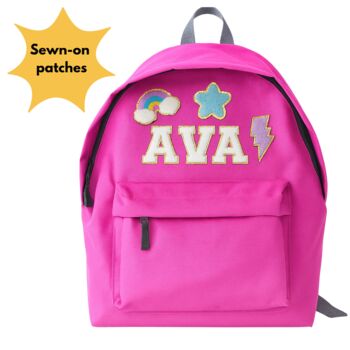 Personalised Kids Backpack With Chenille Letters And Fun Motifs – Custom Nursery And School Bag, 7 of 10