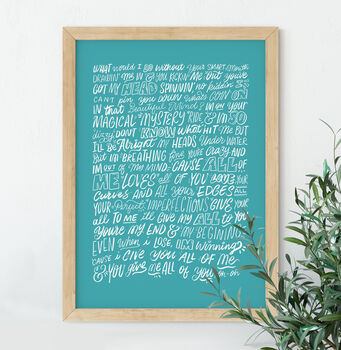 Personalised Song Lyrics Hand Lettered Art, 8 of 9