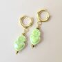 Green Ceramic Sacred Heart Charm Huggie Earrings, thumbnail 4 of 5