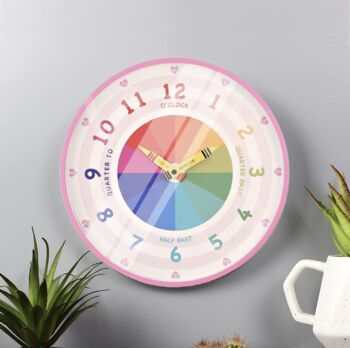 Personalised Crayon Tell The Time Childs Wall Clock, 6 of 8