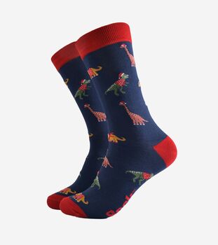 Men's Bamboo Socks Christmas Dinosaurs, 2 of 5