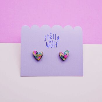 Hand Painted Abstract Wonky Heart Stud Earrings, 4 of 8