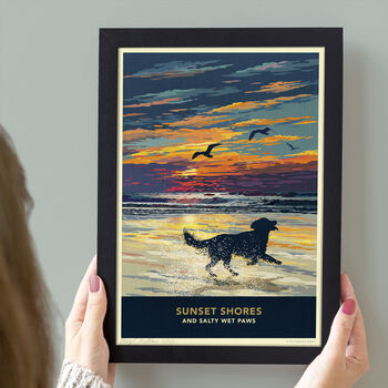 Golden Retriever Limited Edition Beach Sunset Print, 4 of 11
