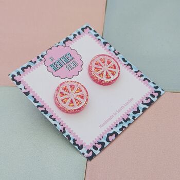 Pink Grapefruit Slice Glitter Stud Earrings, 2 of 5