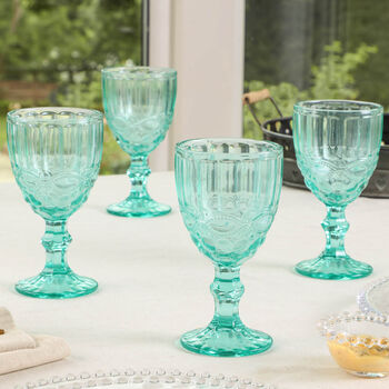 Luxury Turquoise Footed Glass Wine Goblets, 3 of 9