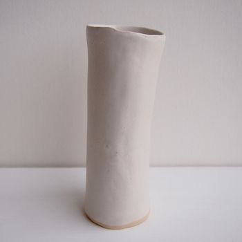 Handmade Satin White Pottery Tall Cylinder Vase, 4 of 7