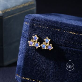 Three Moonstone Star Stud Earrings Sterling Silver, 5 of 11