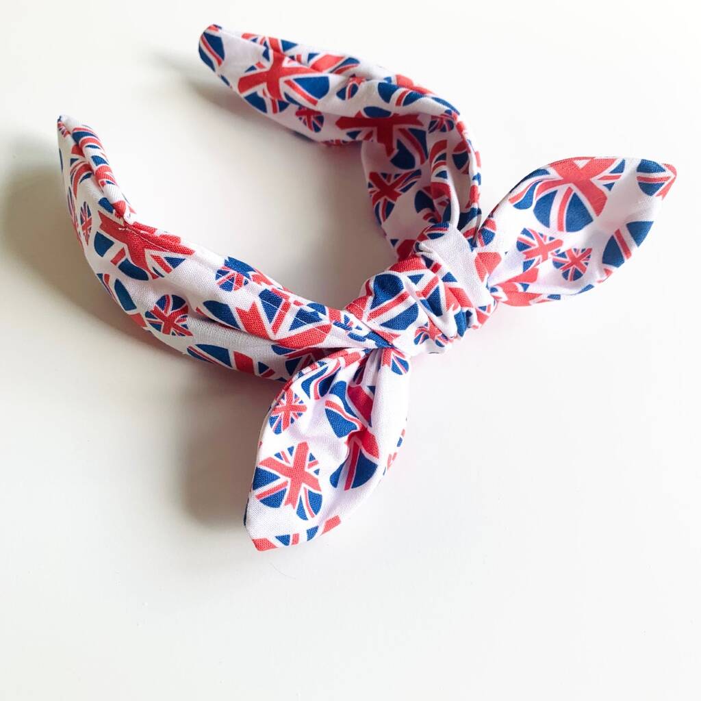 Jubilee White Union Jack Hairband And Scrunchie Set By Little Sewing