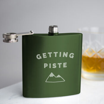 'Getting Piste' Engraved Skiing Hip Flask, 5 of 9