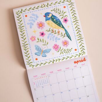 2027 Wall Calendar | Whimsical Folk Songbirds | Sunday Start, 4 of 6