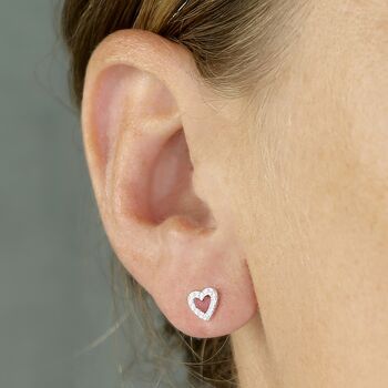 Sterling Silver Open Cz Heart Stud Earrings, 5 of 9