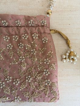 Pink Silk Embroidered Potli Bag, 8 of 8