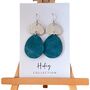 Leather Teal Silver Earrings Stainless Steel Hooks, thumbnail 1 of 7