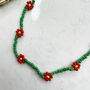 Green Red Colourful Seed Bead Flower Choker Necklace, thumbnail 3 of 7