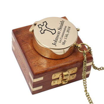 Engraved Baptism Brass Compass With Wooden Gift Box, 11 of 12