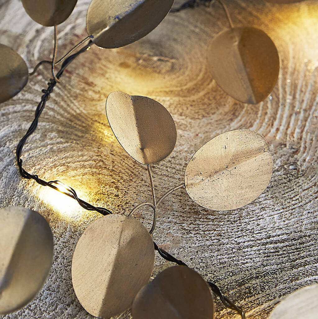 Gold Metal Eucalyptus Leaf Light Garland By Primrose & Plum
