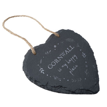Cornwall Is My Happy Place Slate Hanging Heart, 3 of 3