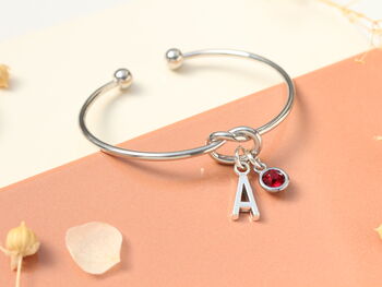 Personalised Initial Silver Bracelet Friendship Knot Cuff Bracelet, 5 of 10