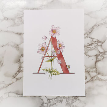 A Is For Anemone, Personlaised Coloured Intital Print, 2 of 9